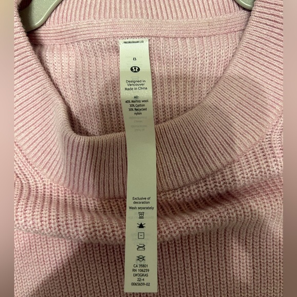 Lululemon Merino Wool -Blend Ribbed
Crewneck Sweater - Heathered Pink Peony! - Picture 2 of 8